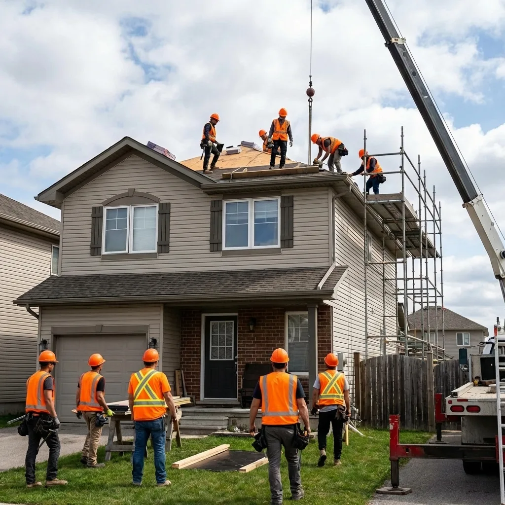 Roofers on a house