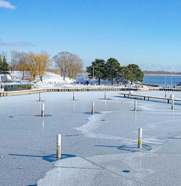 Commercial flat roof with ponding water and snow in Utah